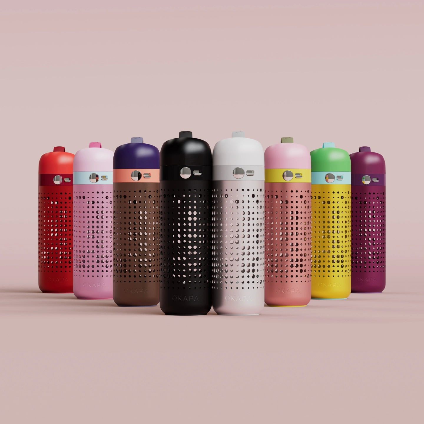 OKAPA luxury water bottles in eight distinct colorways